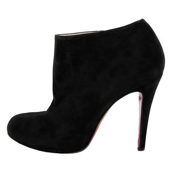 Christian Louboutin Belle 100 Black Suede Round Toe Ankle Boots- Size 38.5